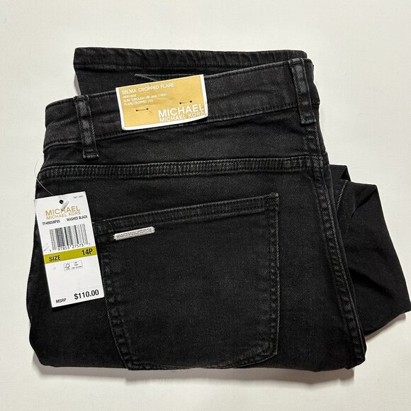 NWT Michael Kors Women Jeans Selma Hi Rise 14P Black Selma Crop Flare $110 New